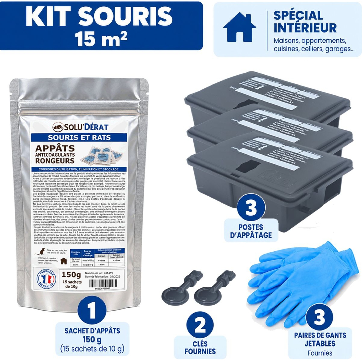 SOLU'DÉRAT - Kit souris 15 m² - Contenu