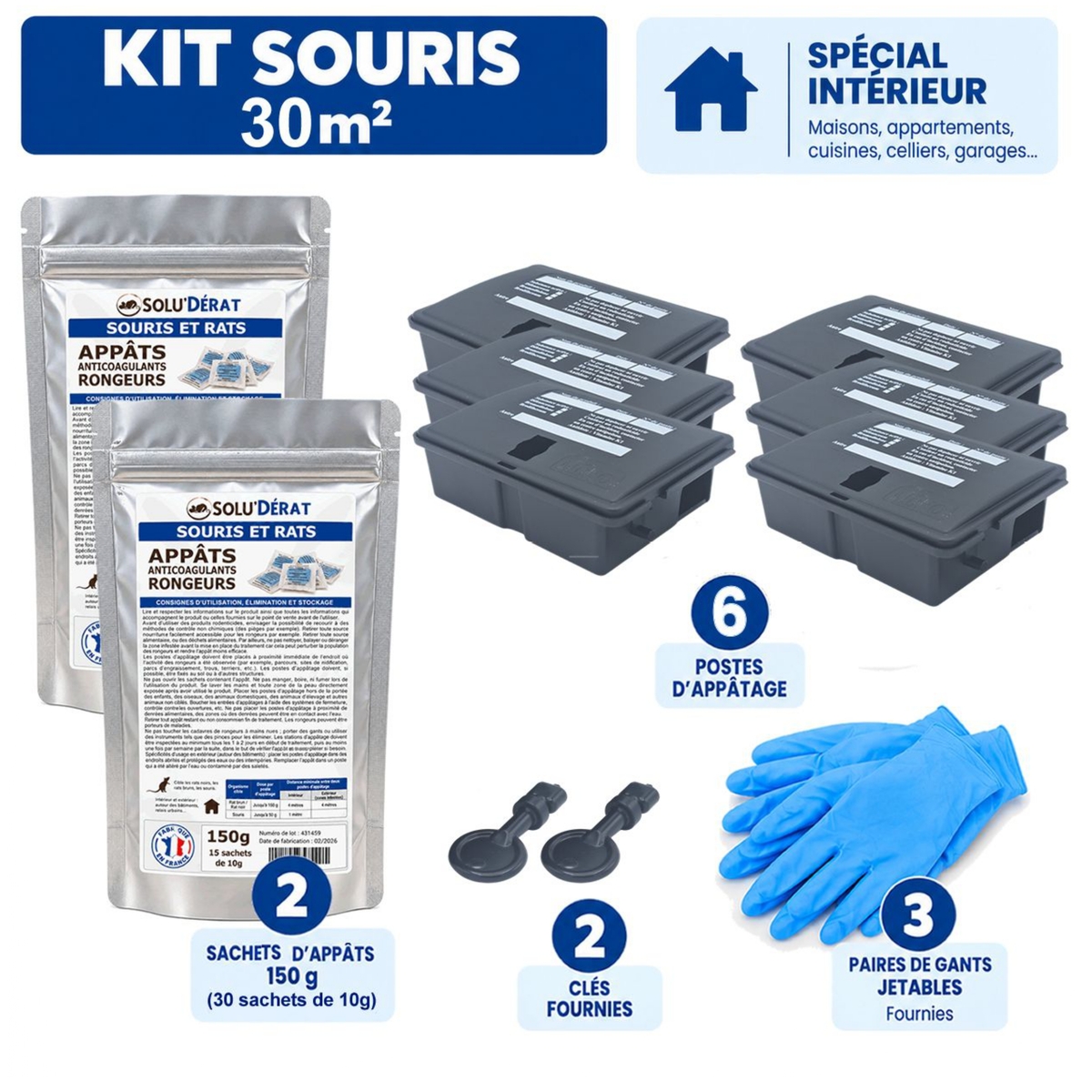 SOLU'DÉRAT - Kit souris 30 m² - Contenu