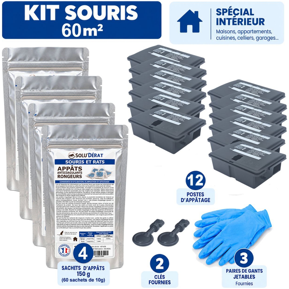 SOLU'DÉRAT - Kit souris 60 m² - Contenu