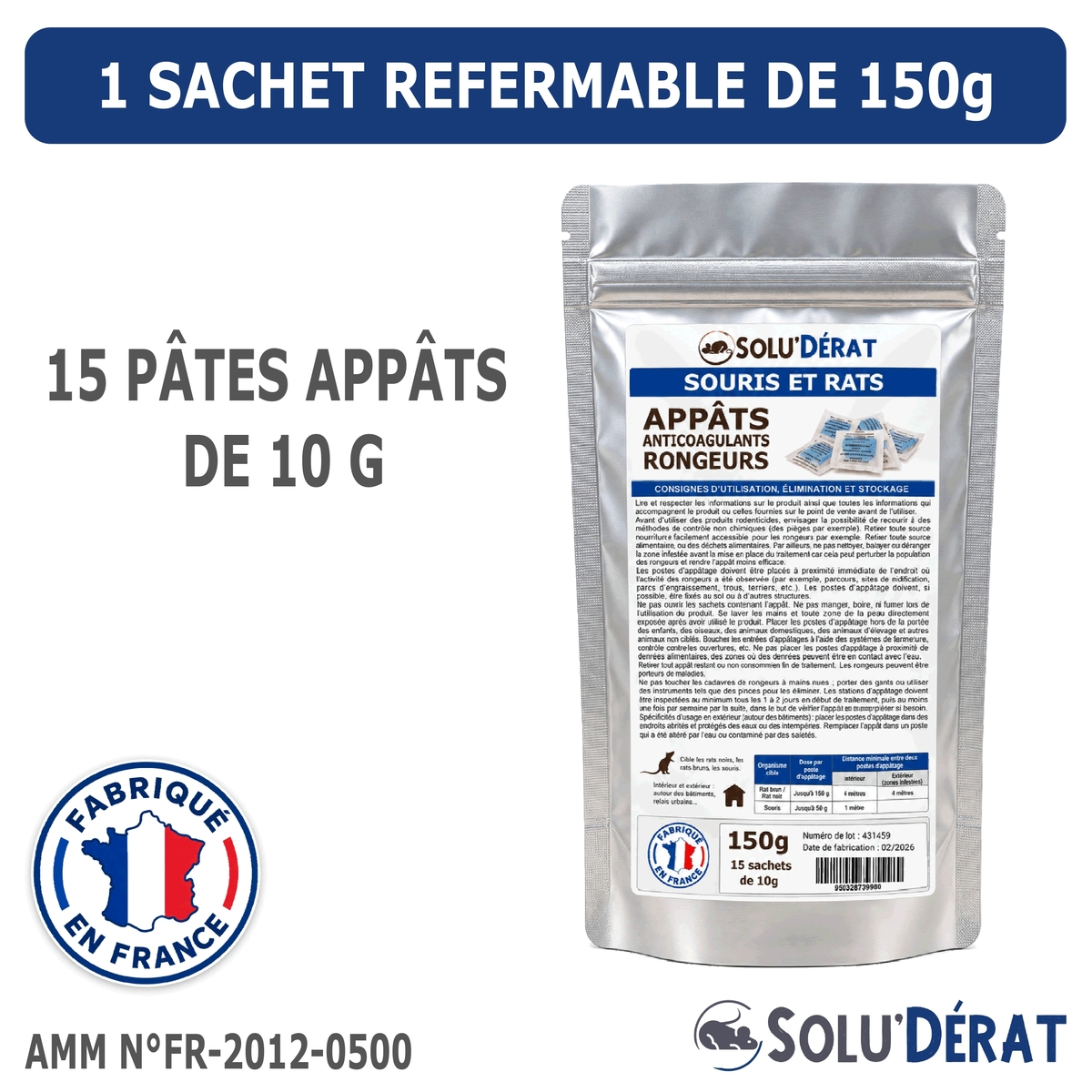 SOLU'DÉRAT - Kit souris 15 m² - Appâts