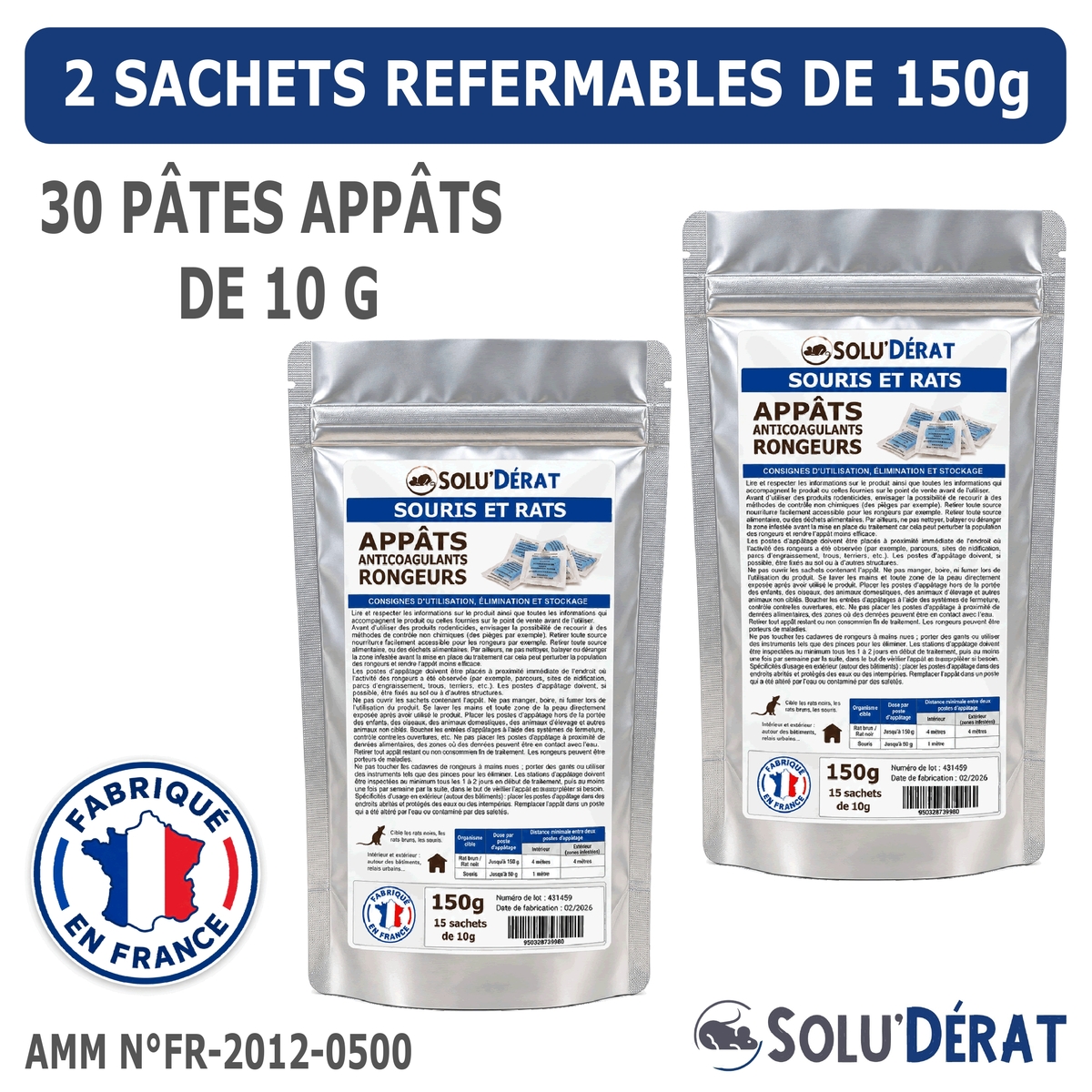 SOLU'DÉRAT - Kit souris 30 m² - Appâts