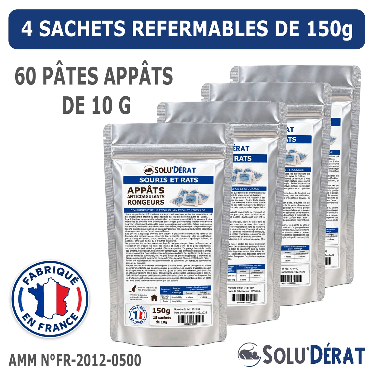 SOLU'DÉRAT - Kit souris 60 m² - Appâts