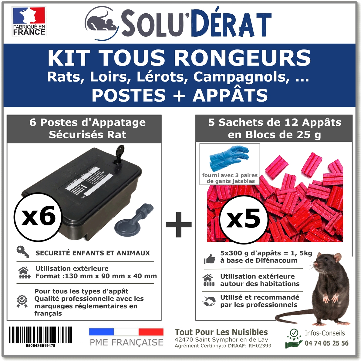Kit tous rongeurs appâts et postes : Rat, loirs, lérots, campagnols - SOLU'DERAT