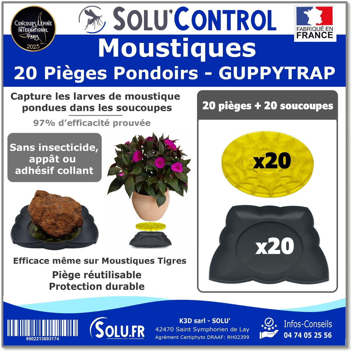 20 Guppy Trap complet avec coupelle