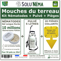 Nématodes (SF) 10 millions pour 20m²- Livré avec Pulvérisateur 5L et 20 pièges collants jaunes XXL.