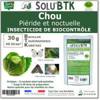 Insecticide BTK de biocontrôle contre la piéride et noctuelle du chou, SOLU'BTK - 30g