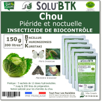 Insecticide BTK de biocontrôle contre la piéride et noctuelle du chou, SOLU'BTK - 150g