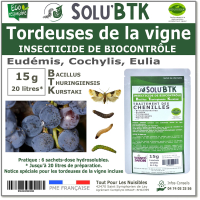 Insecticide BTK de biocontrôle contre les tordeuses des vignes (Eudémis, Cochylis, Eulia), SOLU'BTK - 15g