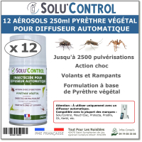 Bombe pour diffuseur avec pyrèthre végétal, SOLU'CONTROL - 12 Aérosols de 250ml