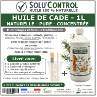 Huile de Cade Naturelle Pure et Concentrée - Animaux, Bois et Jardin - Solu'Control - Flacon de 1L
