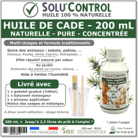 Huile de Cade Naturelle Pure et Concentrée - Animaux, Bois et Jardin - Solu'Control - Flacon de 200 ml