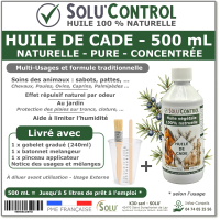 Huile de Cade Naturelle Pure et Concentrée - Animaux, Bois et Jardin - Solu'Control - Flacon de 500 ml