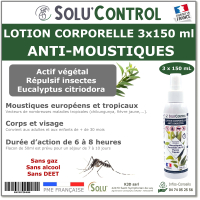 Lotion Corporelle Répulsif Moustiques, Solu'Control - 3 Flacons de 150ml
