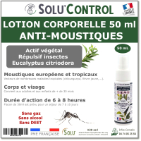 Lotion Corporelle Répulsif Moustiques, Solu'Control - Flacon de 50ml