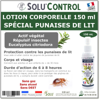 Lotion Corporelle Répulsif Punaise de lit, Solu'Control - Flacon de 150ml