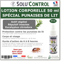 Lotion Corporelle Répulsif Punaise de lit, Solu'Control - Flacon de 50ml