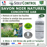 Savon Noir Naturel, Nettoyant feuilles et miellat - pucerons - cochenilles, Concentré UAB Solu'Control - Flacon de 1L