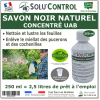Savon Noir Naturel, Nettoyant feuilles et miellat - pucerons - cochenilles, Concentré UAB Solu'Control - Flacon de 250 ml
