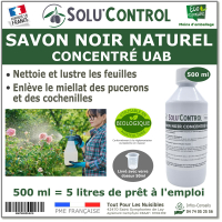 Savon Noir Naturel, Nettoyant feuilles et miellat - pucerons - cochenilles, Concentré UAB Solu'Control - Flacon de 500 ml