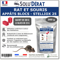 SOLU'DERAT - Appât Bloc Anticoagulant contre les rats et souris, Stelliox - Sachet de 300 g