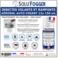 SOLU'FOGGER – Insecticide fumigène auto-vidant One Shot contre les insectes volants et rampants – 12 Aérosols 150 ml
