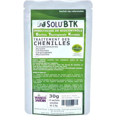 Insecticide BTK de biocontrôle contre les chenilles phytophages, SOLU'BTK - 30g