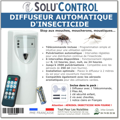 Diffuseur pour bombes aérosols insecticides programmable à télécommand, SOLU'CONTROL