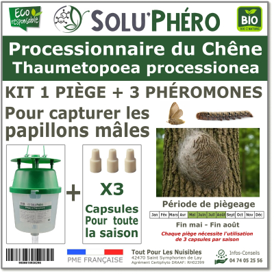 Soluphero kit piège plus 3 phéromones contre la processionnaire chêne