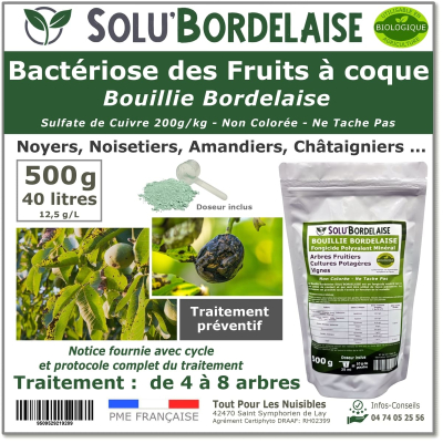 Bouillie Bordelaise Non Colorée spécial bactériose des fruits à coque, SOLU'BORDELAISE- Sachet de 500g