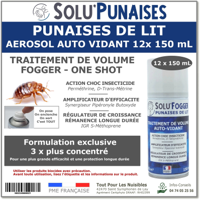 Insecticide fumigène, SOLU'PUNAISES spécial Punaises de lit - Aérosol de 150ml