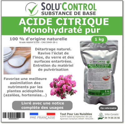 Acide citrique monohydraté pur - Sachet de 1kg