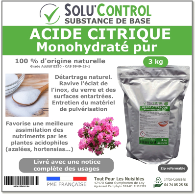 Acide citrique monohydraté pur - Sachet de 3kg