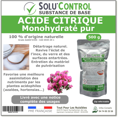 Acide citrique monohydraté pur - Sachet de 500 g