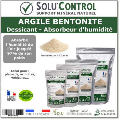Argile Bentonite Naturelle – Dessiccant / Absorbeur d’Humidité – Solu'Control