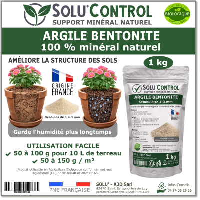 Argile Bentonite Naturelle – Support minéral – Solu'Control - 1kg