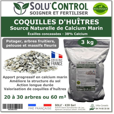Écailles de Coquilles d'Huîtres Concassées – SOLU'CONTROL - Sachet de 3 kg