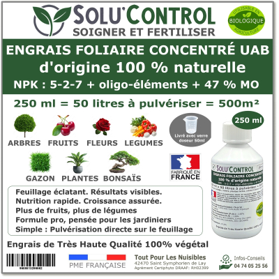 Engrais foliaire 100% naturel, Solu'Control - Flacon de 250ml