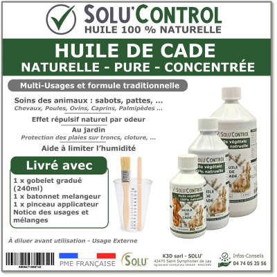 Huile de Cade Pure et Concentrée – Multi-Usages Traditionnels – Animaux, Bois et Jardin Solu'Control
