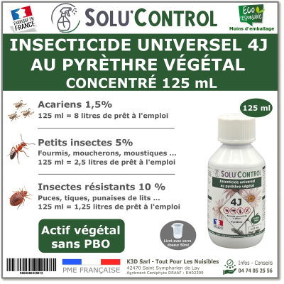 Insecticide 4J concentré Actifs 100% Végétaux - Flacon 125ml