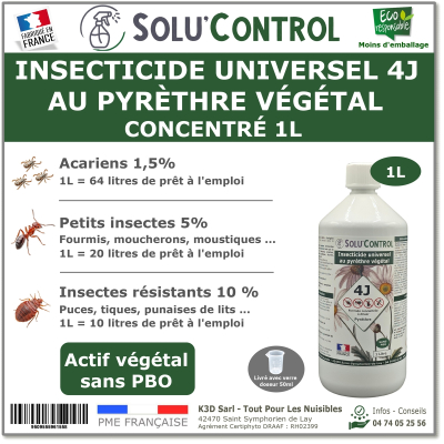 Insecticide 4J concentré Actifs 100% Végétaux - Flacon 1L