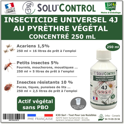 Insecticide 4J concentré Actifs 100% Végétaux - Flacon 250ml