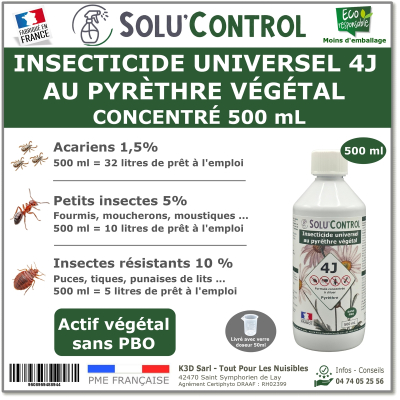 Insecticide 4J concentré Actifs 100% Végétaux - Flacon 500ml