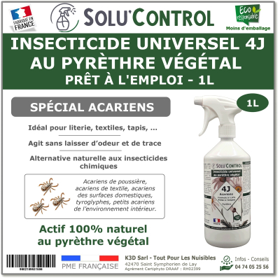 Insecticide 4J PAE Acarien - Actifs 100% Végétaux - Flacon 1L