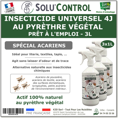 Insecticide 4J PAE Acarien - Actifs 100% Végétaux - Flacon 3L