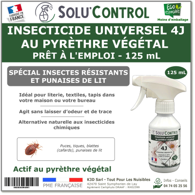 Insecticide 4J PAE Actifs 100% Végétaux - Flacon 125ml