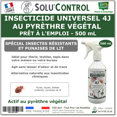 Insecticide 4J PAE Actifs 100% Végétaux - Flacon 500ml