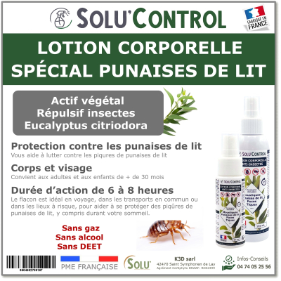 Lotion Corporelle Répulsif Punaise de lit, Solu'Control