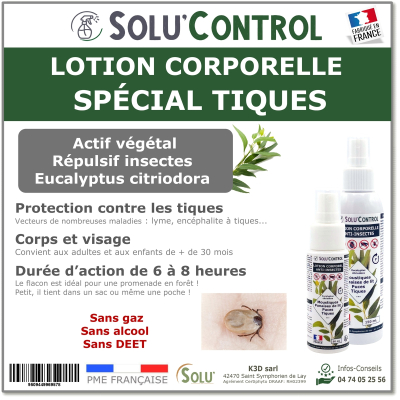 Lotion Corporelle Répulsif Tiques , Solu'Control