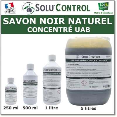 Savon Noir Naturel, Nettoyant feuilles et miellat - pucerons - cochenilles, Concentré UAB Solu'Control