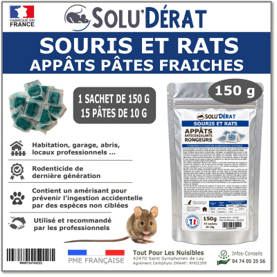 Solu'Dérat - Appât en pate fraîche rats et souris 150g